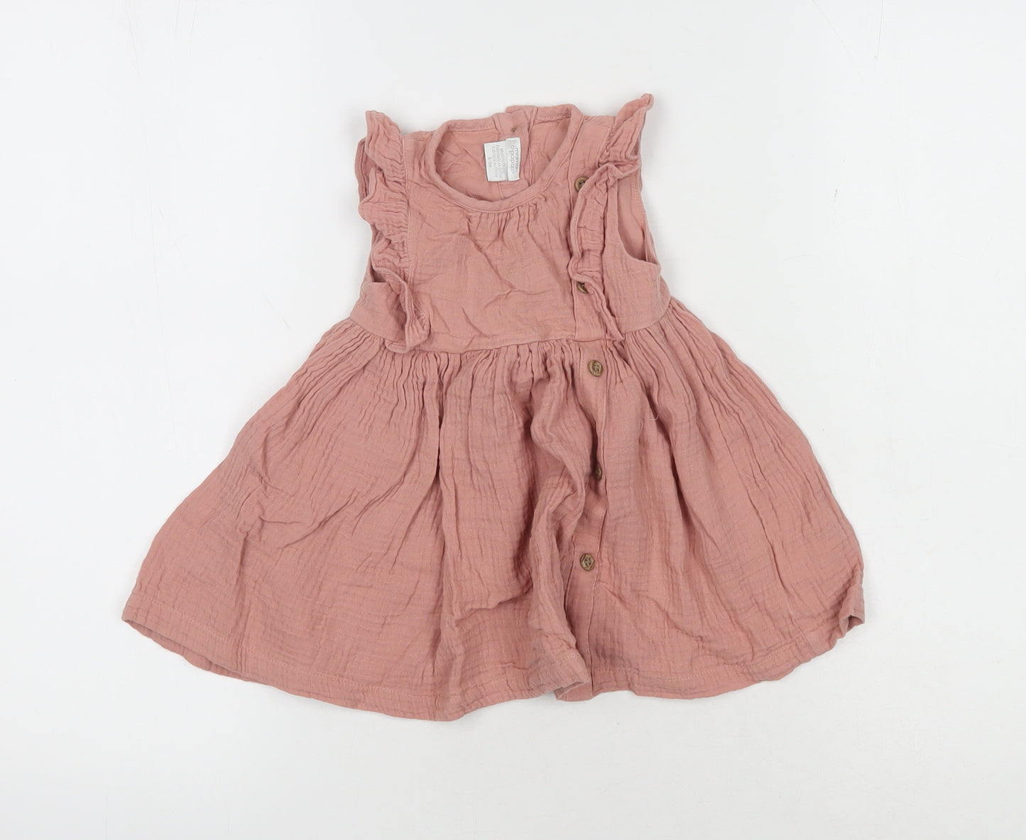 Mamas & Papas Pink Unisex A-Line Dress 6-9M, Cotton Muslin