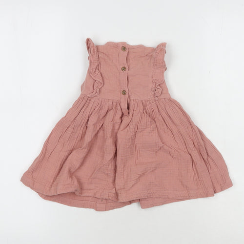 Mamas & Papas Pink Unisex A-Line Dress 6-9M, Cotton Muslin