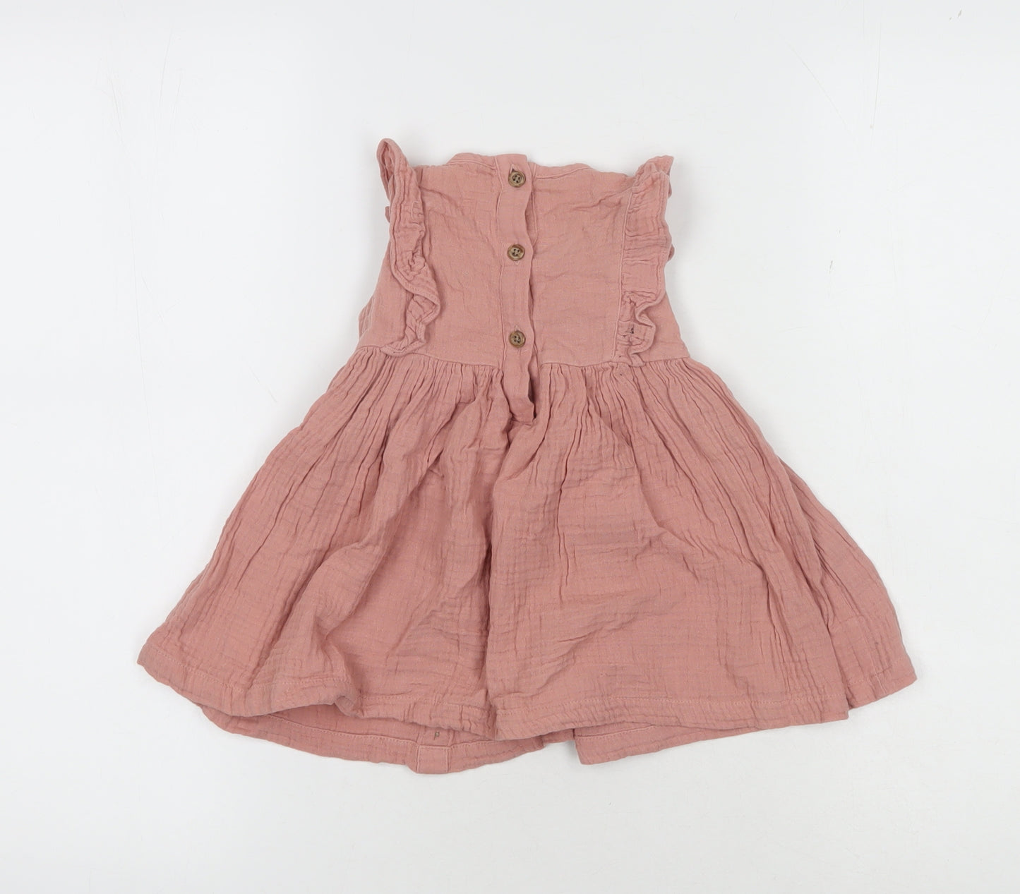 Mamas & Papas Pink Unisex A-Line Dress 6-9M, Cotton Muslin