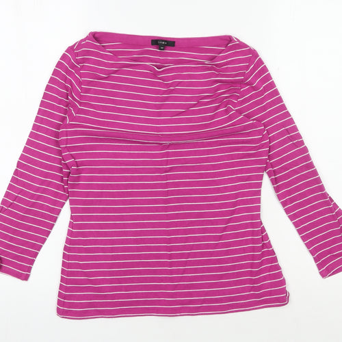 Linea Women's Pink Striped T-Shirt, Size M, Boat Neck