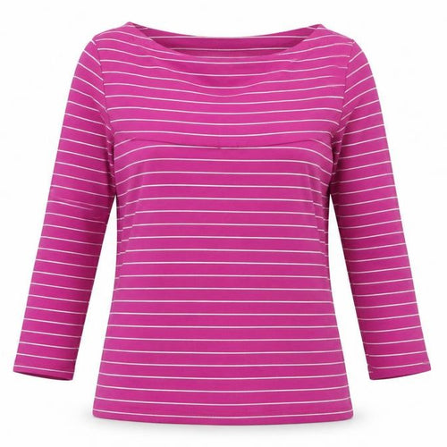 Linea Women's Pink Striped T-Shirt, Size M, Boat Neck