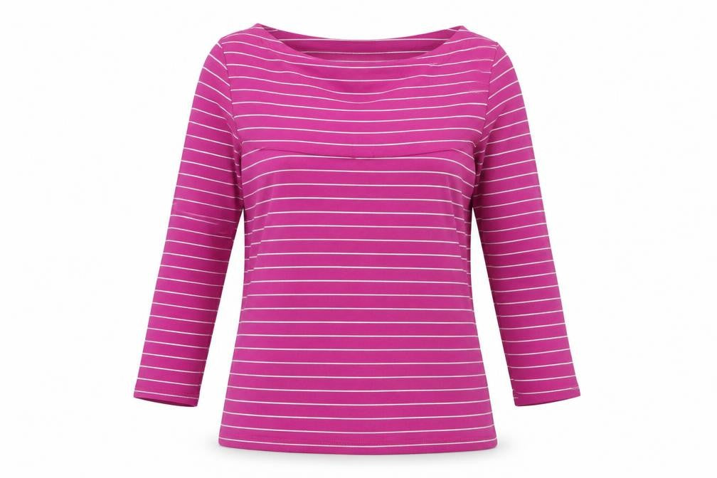 Linea Women's Pink Striped T-Shirt, Size M, Boat Neck