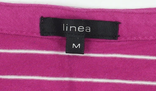 Linea Women's Pink Striped T-Shirt, Size M, Boat Neck