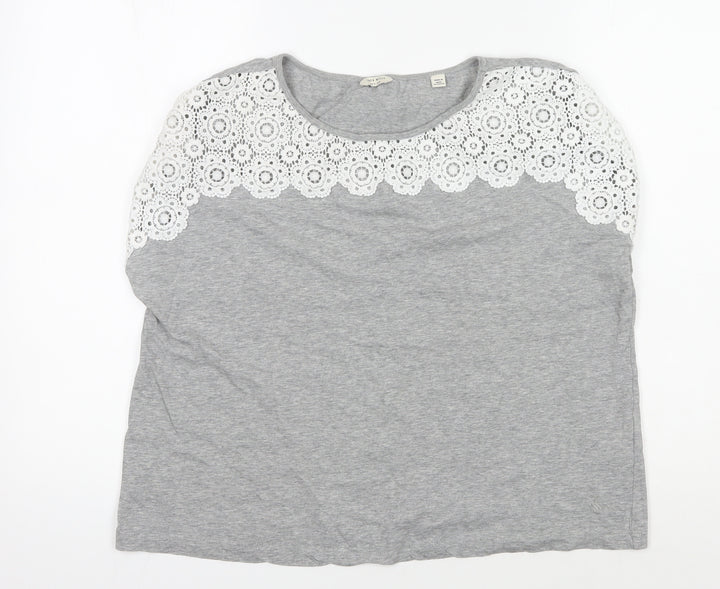 Jack Wills Women's Grey Lace Trim Blouse - Size 14