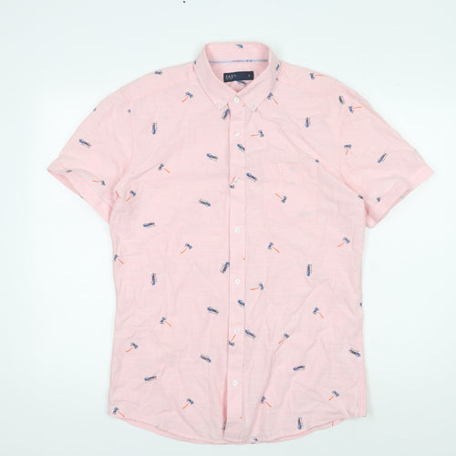 EASY Men's Pink Short Sleeve Button-Up Shirt - S