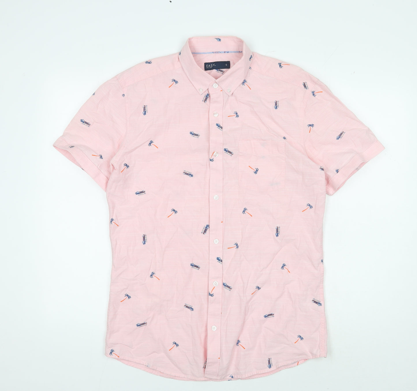 EASY Men's Pink Short Sleeve Button-Up Shirt - S