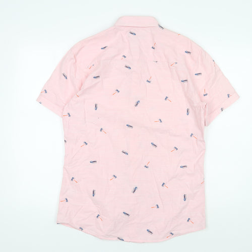 EASY Men's Pink Short Sleeve Button-Up Shirt - S