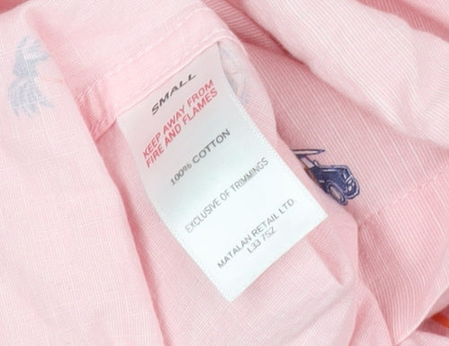 EASY Men's Pink Short Sleeve Button-Up Shirt - S