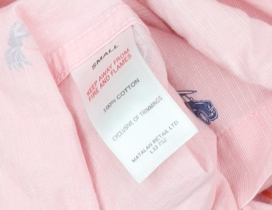 EASY Men's Pink Short Sleeve Button-Up Shirt - S