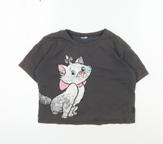 Front view of Disney at George girls’ t-shirt black 9-10 years marie aristocats