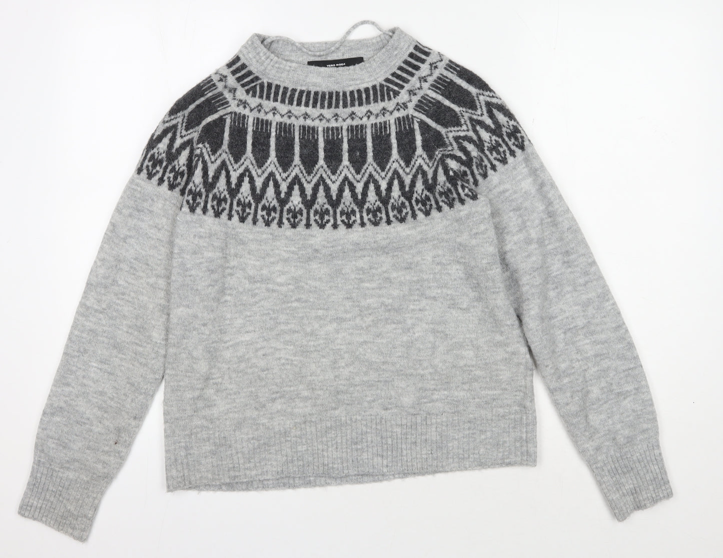 Vero Moda Women's Grey Fair Isle Pullover Jumper, Size 12