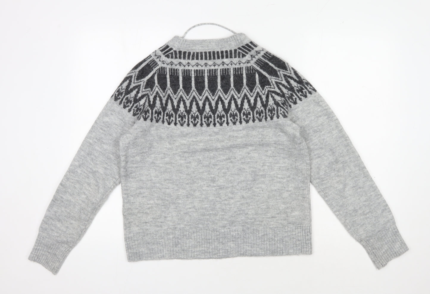 Vero Moda Women's Grey Fair Isle Pullover Jumper, Size 12