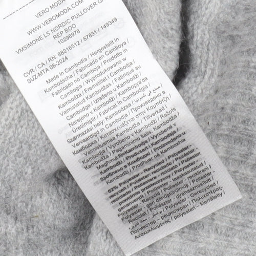 Vero Moda Women's Grey Fair Isle Pullover Jumper, Size 12