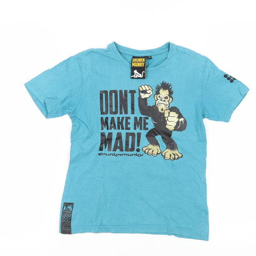 Drunkn Munky Boys Blue Graphic T-Shirt, Size 7-8 Years, Fun Style