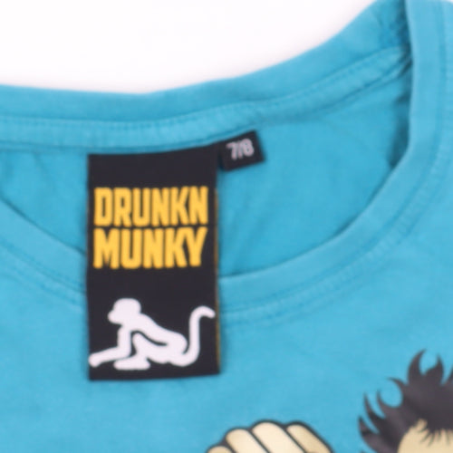 Drunkn Munky Boys Blue Graphic T-Shirt, Size 7-8 Years, Fun Style