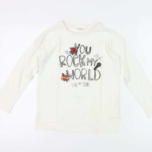 Zara Girls White Music Graphic Long Sleeve T-Shirt 9 Years