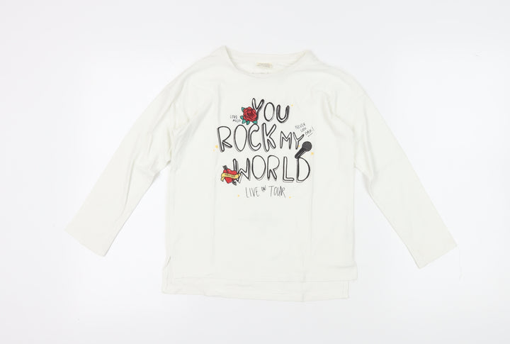 Zara Girls White Music Graphic Long Sleeve T-Shirt 9 Years