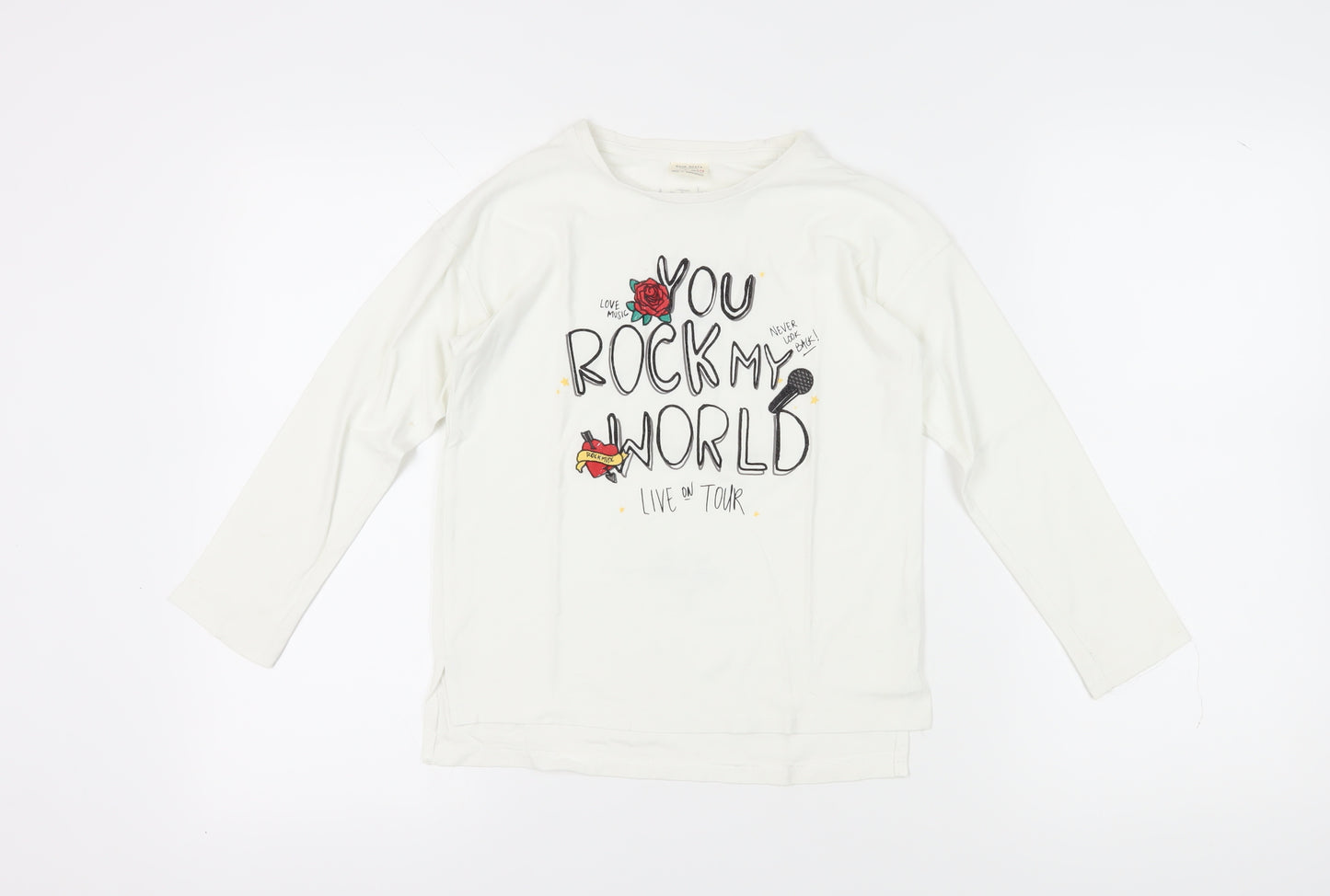 Zara Girls White Music Graphic Long Sleeve T-Shirt 9 Years