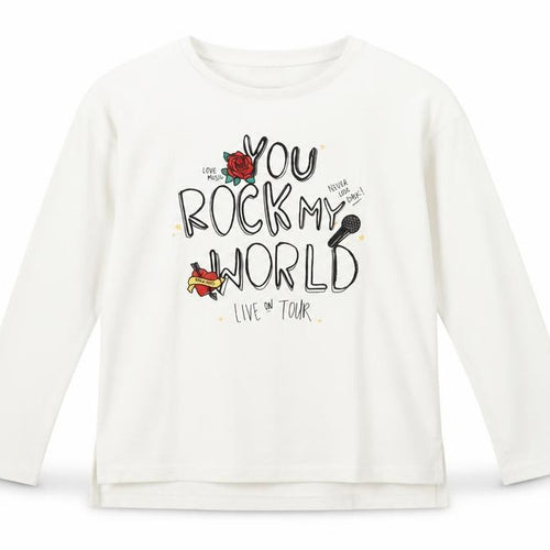 Zara Girls White Music Graphic Long Sleeve T-Shirt 9 Years