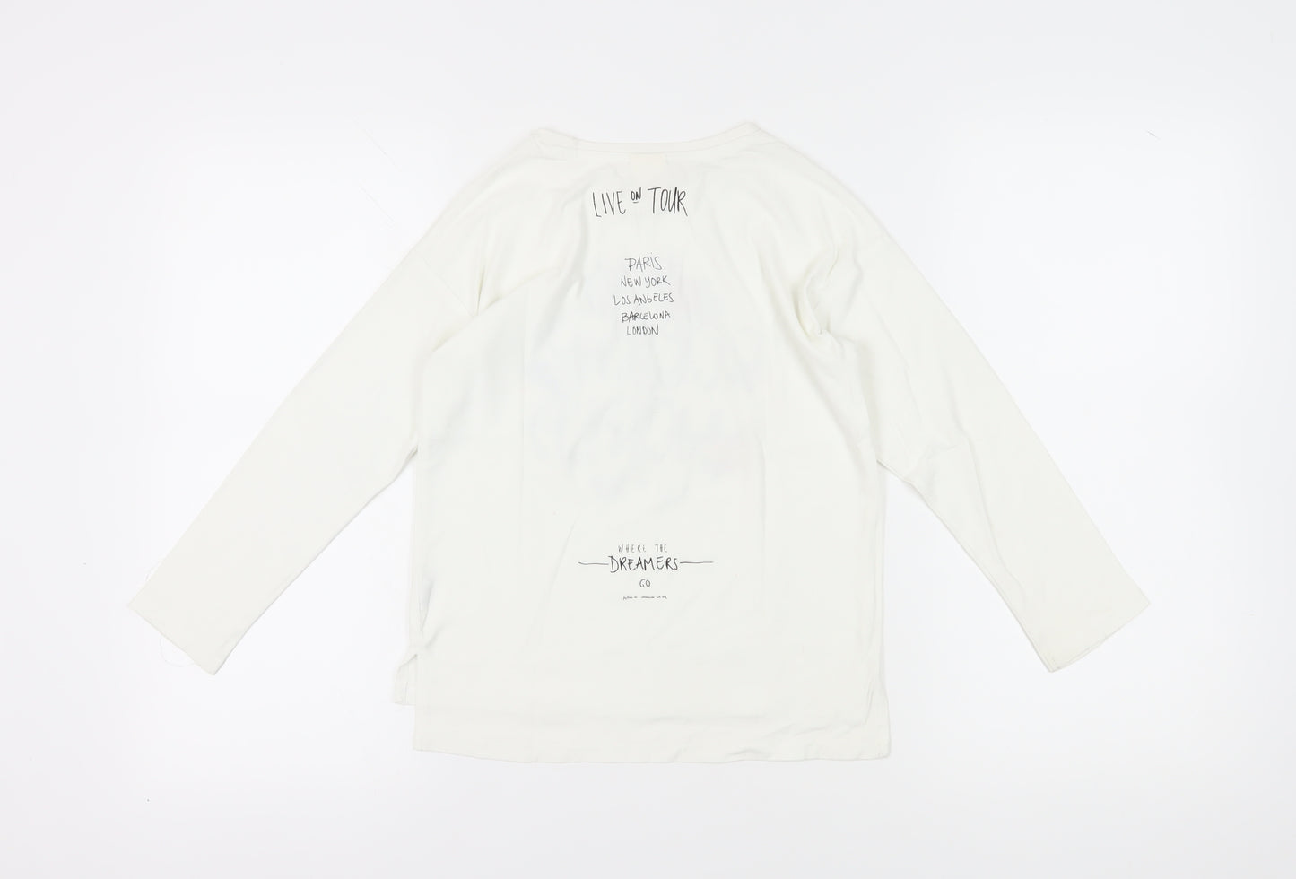 Zara Girls White Music Graphic Long Sleeve T-Shirt 9 Years