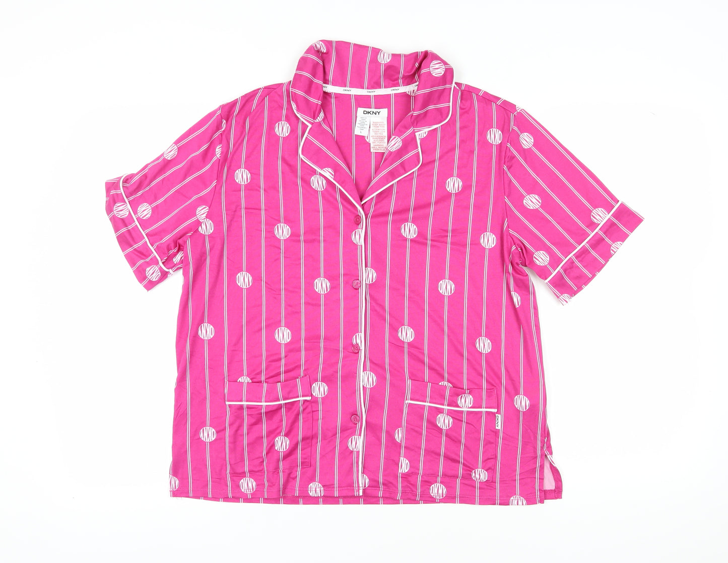 DKNY Women's Pink Striped Pyjama Top, Size L