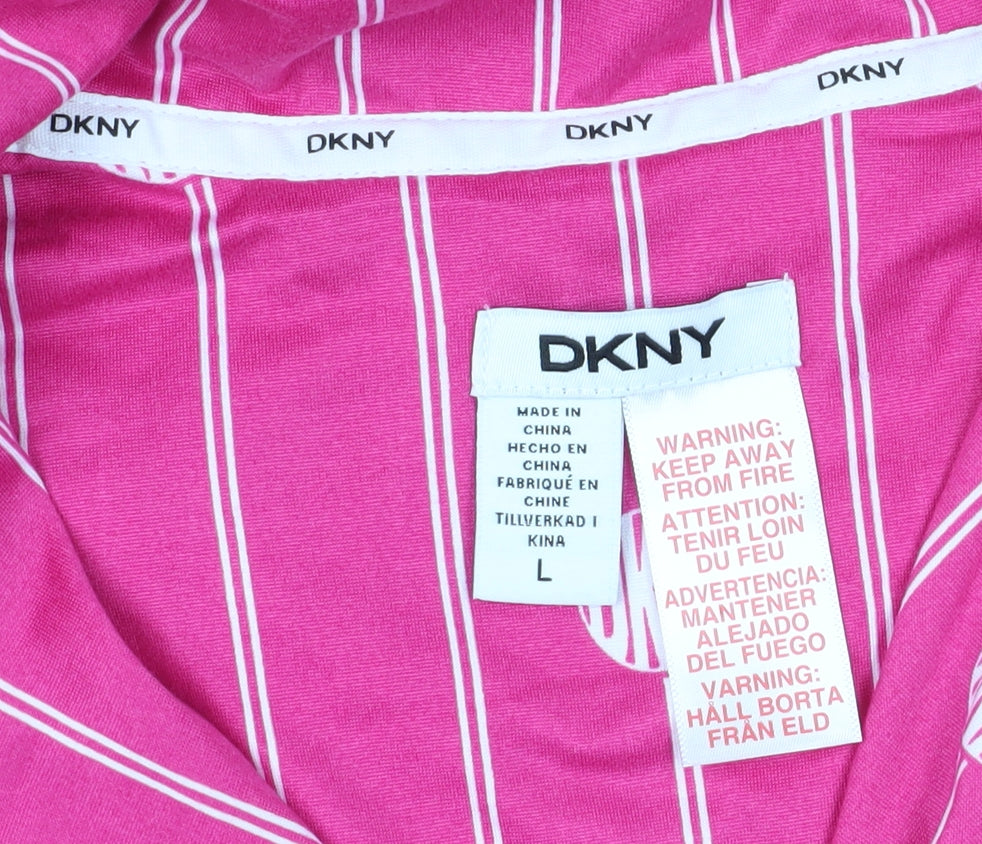 DKNY Women's Pink Striped Pyjama Top, Size L