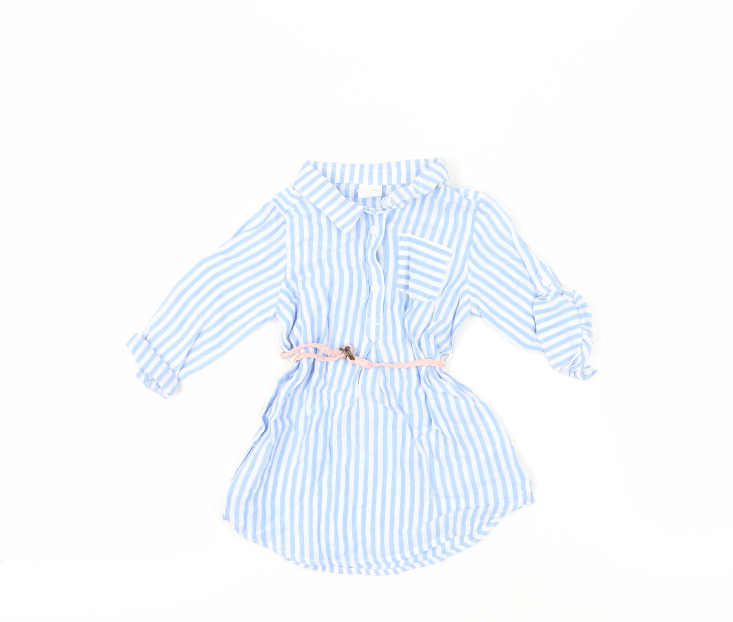 H&M Unisex Baby Blue Striped Tunic with Belt, 12 Months