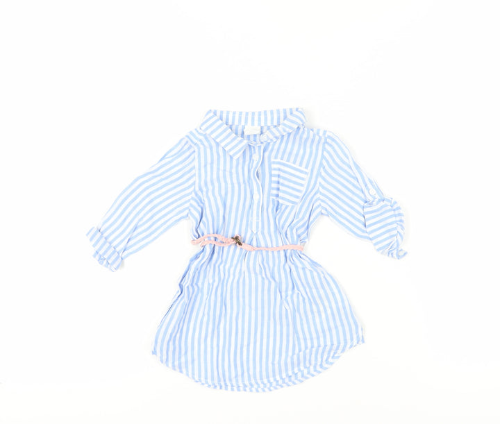 H&M Unisex Baby Blue Striped Tunic with Belt, 12 Months
