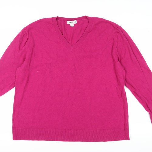 Ava & Viv Women's Pink V-Neck Pullover Jumper 2XL