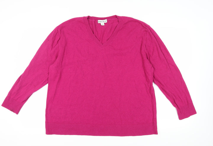 Ava & Viv Women's Pink V-Neck Pullover Jumper 2XL