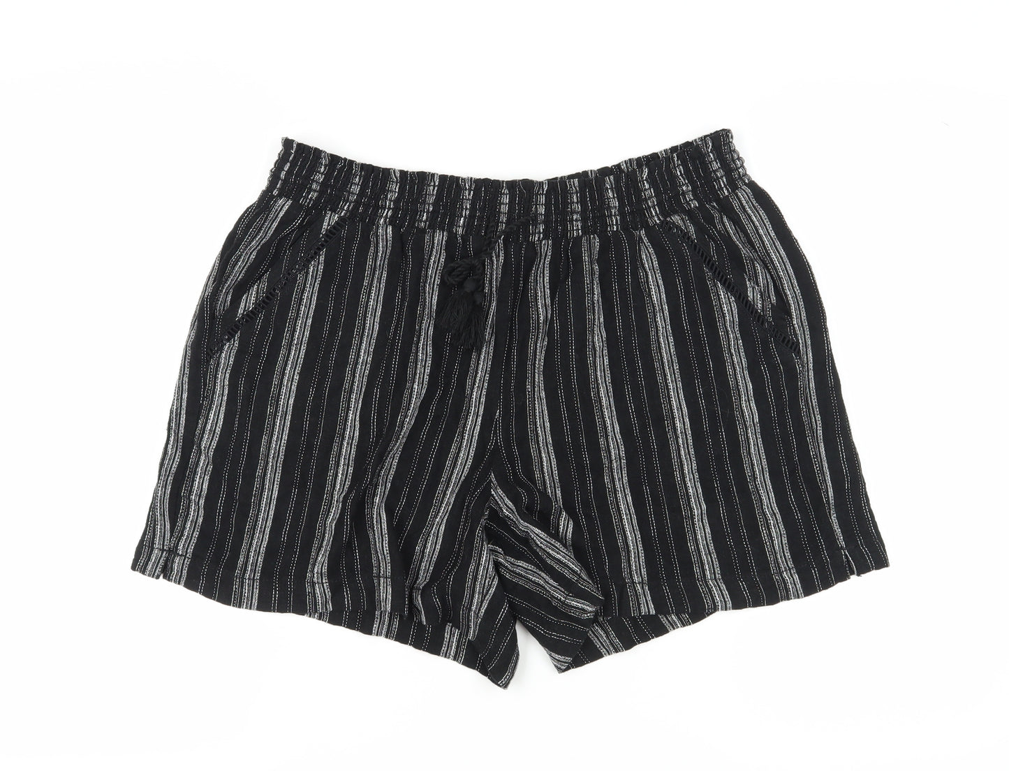 Briggs Women's Black XL Striped Linen Shorts