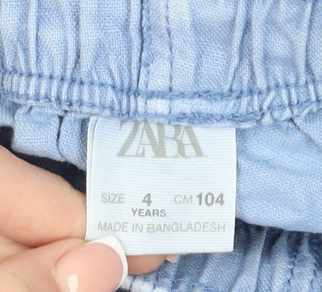 Zara Boys Blue Cotton Shorts, Size 4 Years, Casual Style