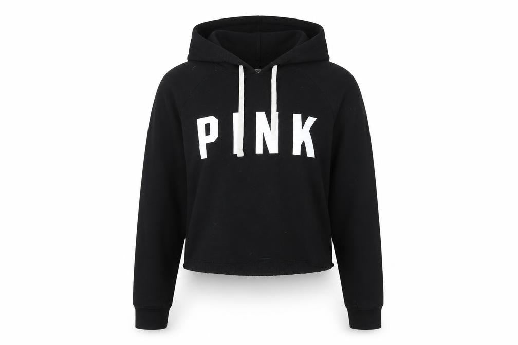 Front view of PINK Women's Black Pullover Hoodie M
