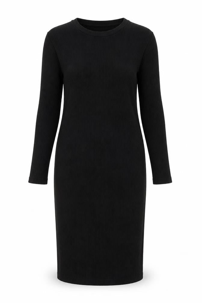 Front view of Zara Women's Black Midi Sheath Dress, size 8
