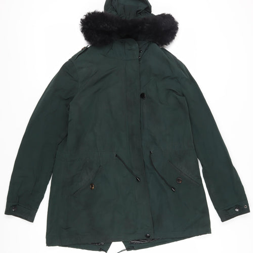 Massimo Dutti Women's Green Parka Coat Size 4