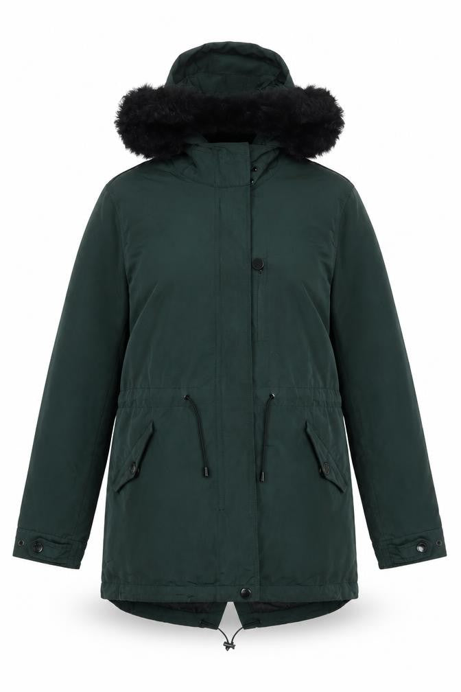 Front view of Massimo Dutti Women's Green Parka Coat, size 4