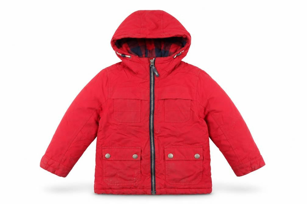 Front view of Next boys’ red hooded parka jacket 4 years