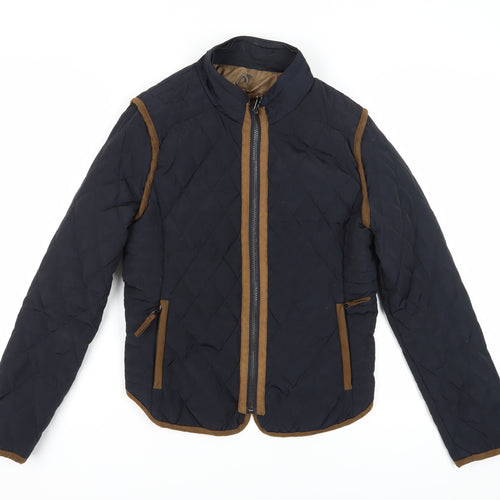 Zara Women's Blue Quilted Jacket, Size 12
