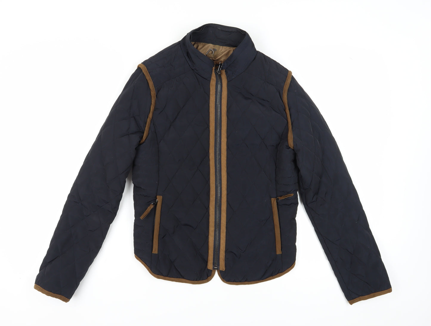 Zara Women's Blue Quilted Jacket, Size 12