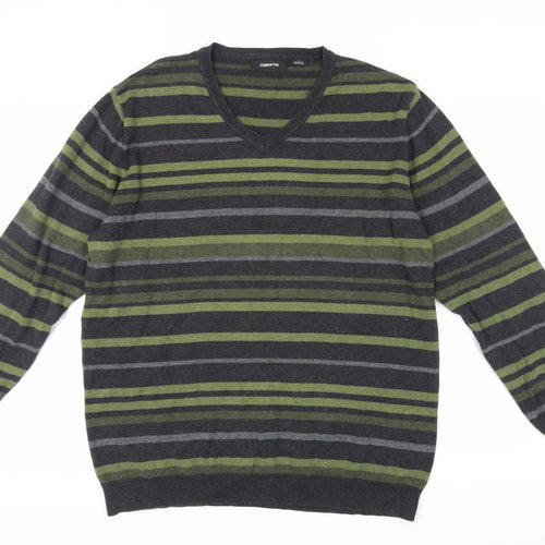 Claiborne Men's Green Striped Pullover Jumper L