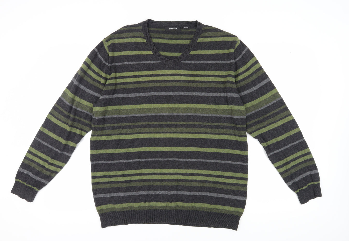 Claiborne Men's Green Striped Pullover Jumper L