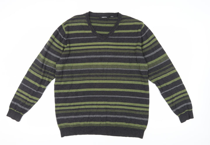 Claiborne Men's Green Striped Pullover Jumper L