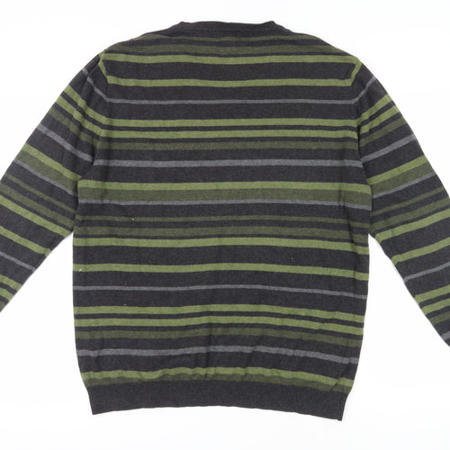 Claiborne Men's Green Striped Pullover Jumper L