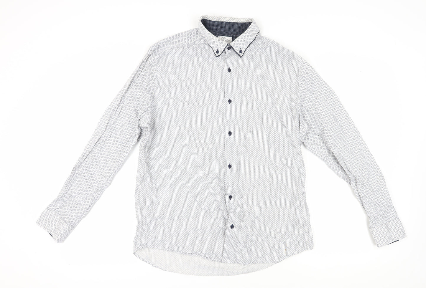 Next Men’s White Long Sleeve Geometric Shirt - Large