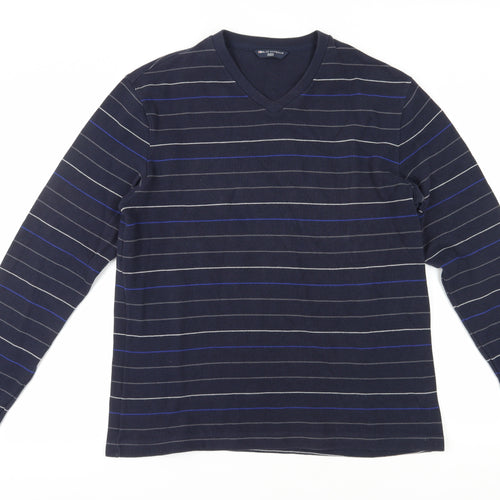 Marks and Spencer Men's Blue Striped Sweatshirt L