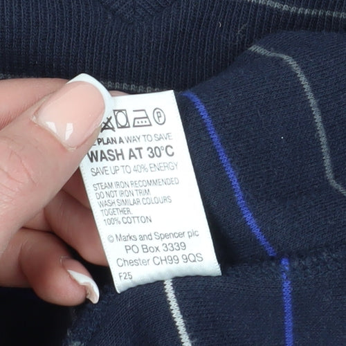 Marks and Spencer Men's Blue Striped Sweatshirt L