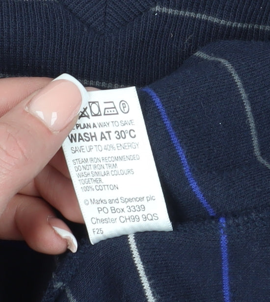 Marks and Spencer Men's Blue Striped Sweatshirt L