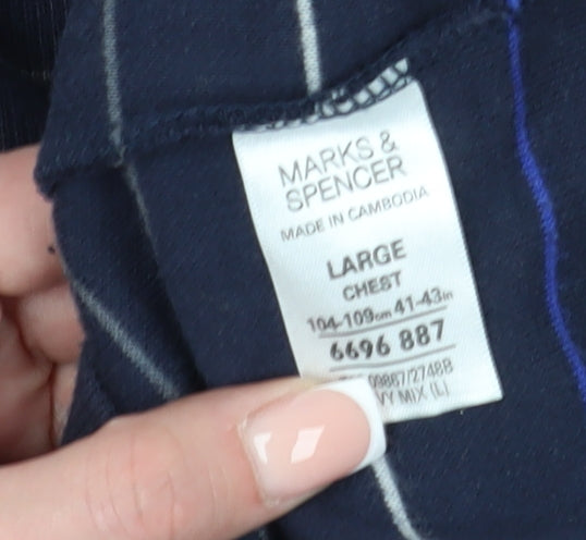 Marks and Spencer Men's Blue Striped Sweatshirt L