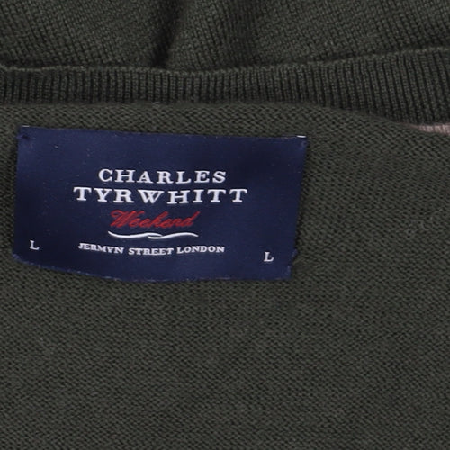 Charles Tyrwhitt Green Wool Cardigan, Men's L, V-Neck