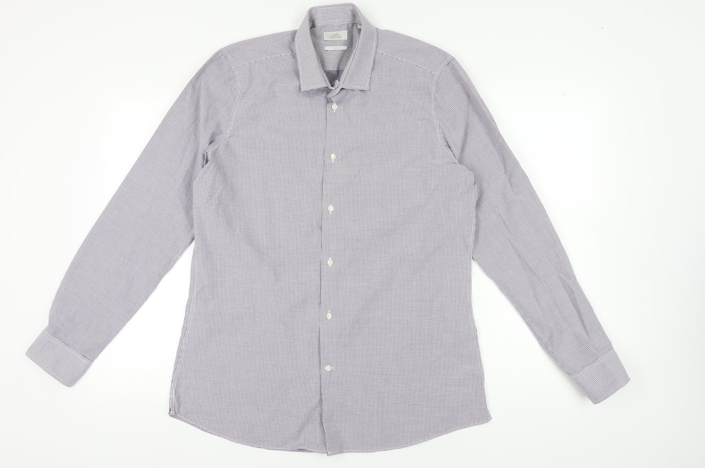 Next Men's Purple Check Dress Shirt 16.5 Collar